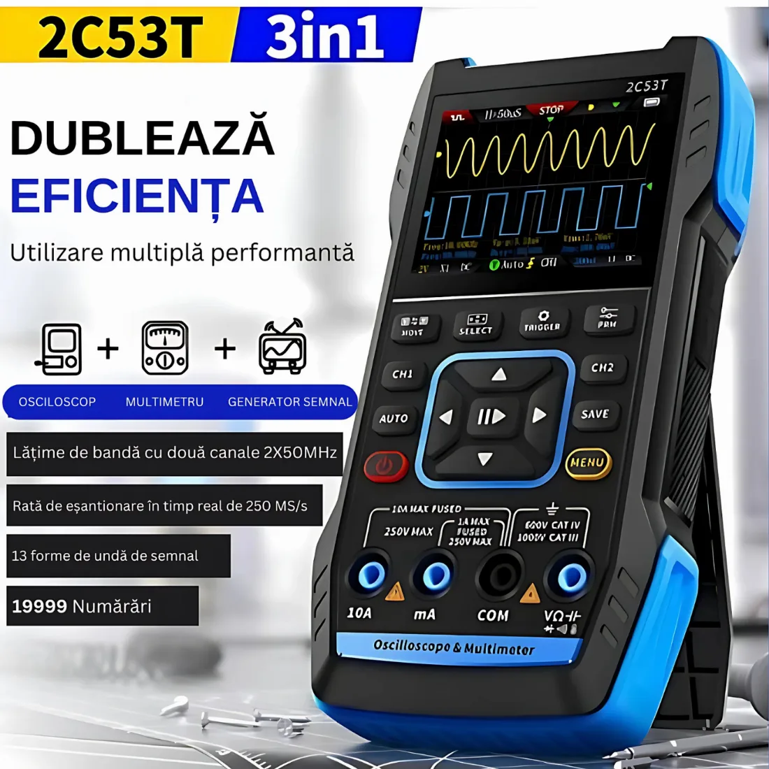 FNIRSI 2C53T Review – Osciloscop 3 în 1