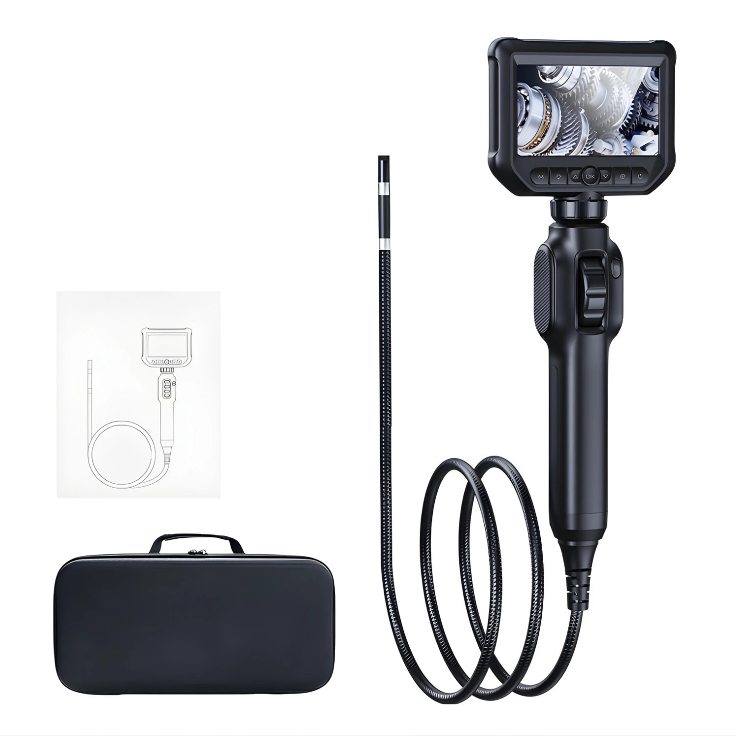 Endoscop industrial articulat S43 360° 3.9 mm 2MP 1 m, boroscop cu ecran IPS 4,3" Full HD pentru inspecții tehnice