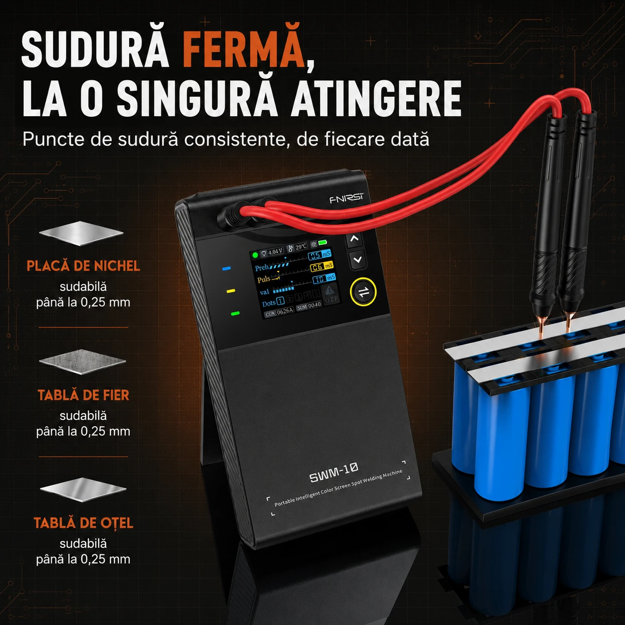Sudură fermă la o singură atingere — placă de nichel, tablă de fier și oțel până la 0,25 mm
