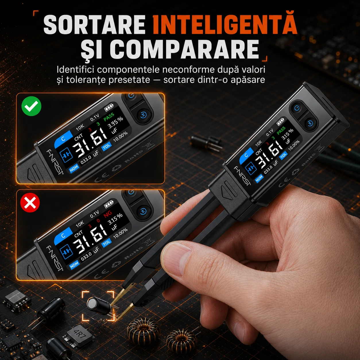 Sortare inteligentă și comparare — PASS / NG după valori și toleranțe presetate
