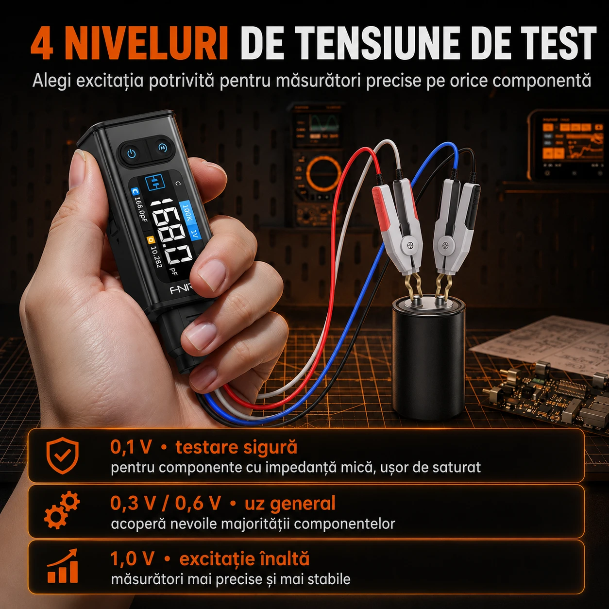 4 niveluri de tensiune de test — 0,1 V, 0,3/0,6 V, 1,0 V