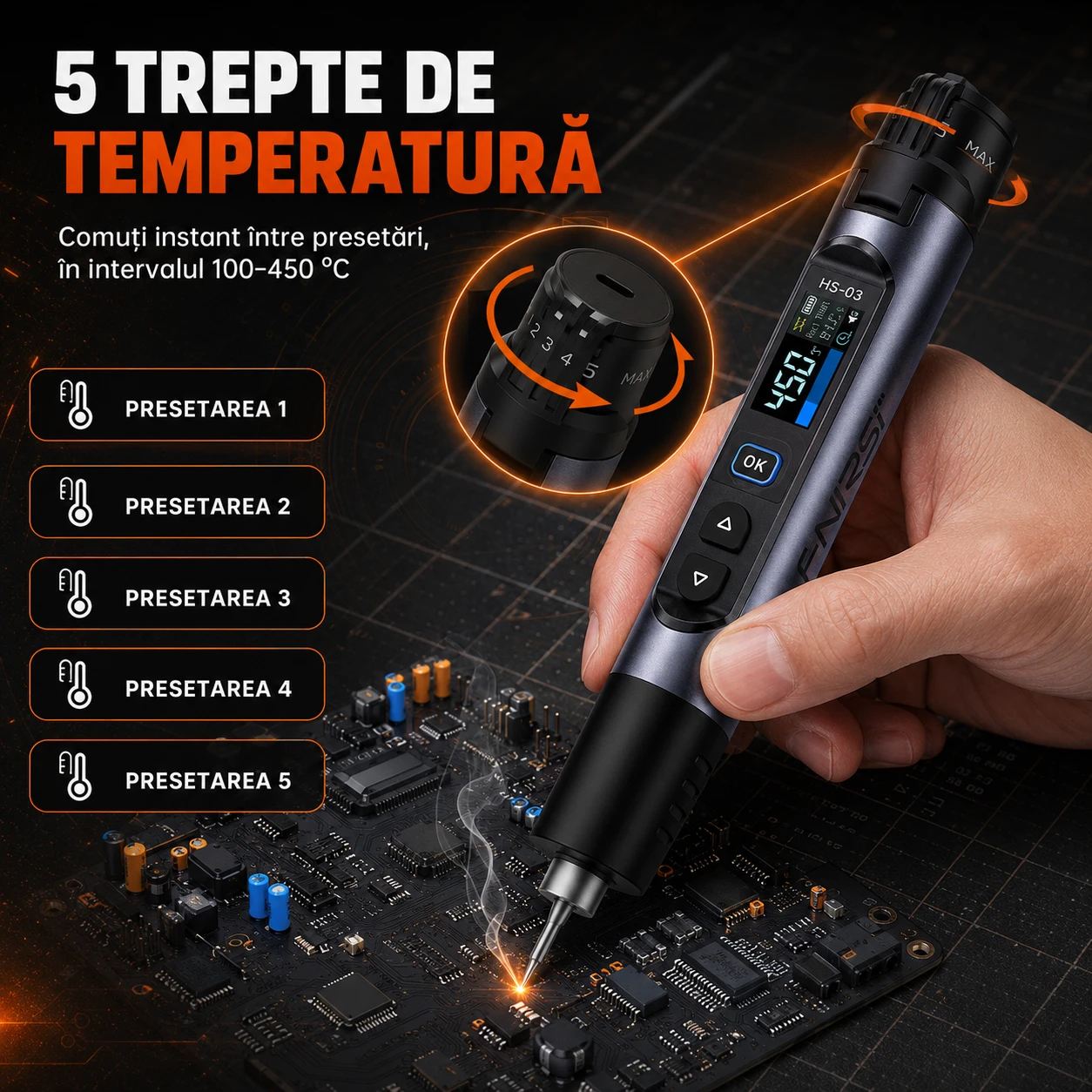 5 trepte de temperatură comutabile din capacul rotativ