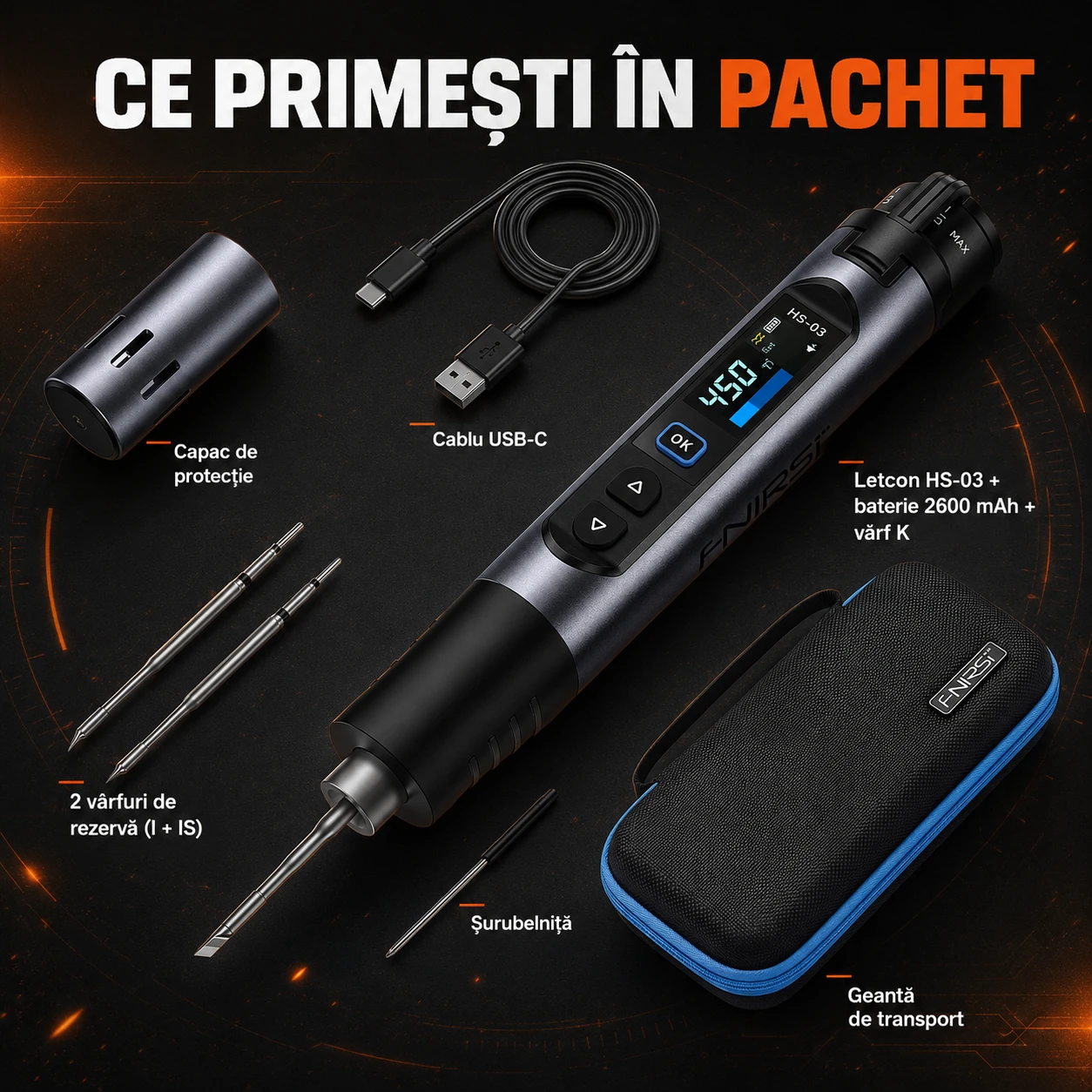 Conținutul pachetului FNIRSI HS-03