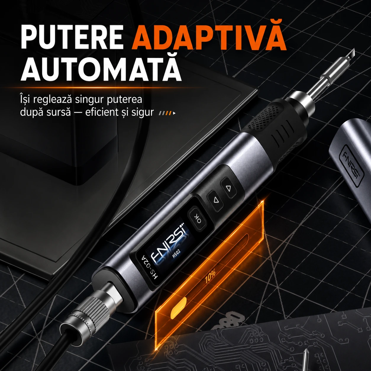 Putere adaptivă automată — își reglează singur puterea după sursă
