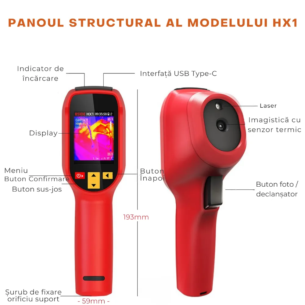 BSIDE HX1 — termocameră cu infraroșu 240×240 pentru diagnoză rapidă