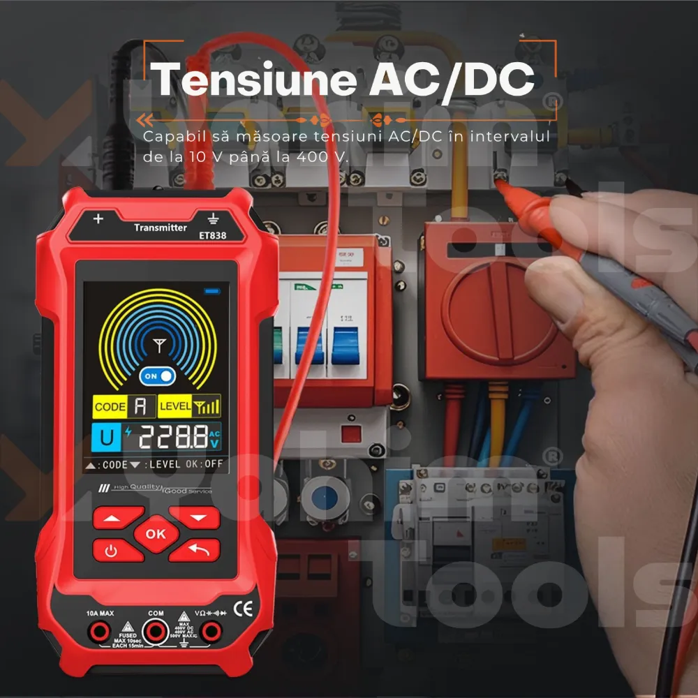 TOOLTOP ET838 — localizator de cabluri subterane, multimetru și tester RJ45