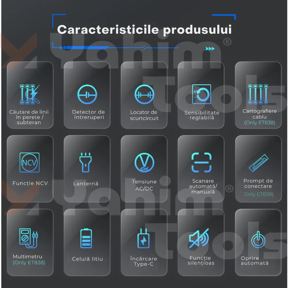 TOOLTOP ET838 — localizator de cabluri subterane, multimetru și tester RJ45